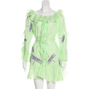 RARE!!! YULIYA MAGDYCH Embroidered Ruffled Linen Dragonfly Dress Size: M